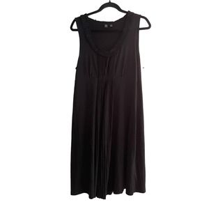 Saks Fifth Avenue Black Partially Pleated Ruffled V-Neck Knit A-Line Dress. XL